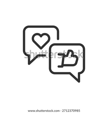 Chat bubbles with heart and thumbs up, linear icon. Social interaction and positive feedback. Line with editable stroke.