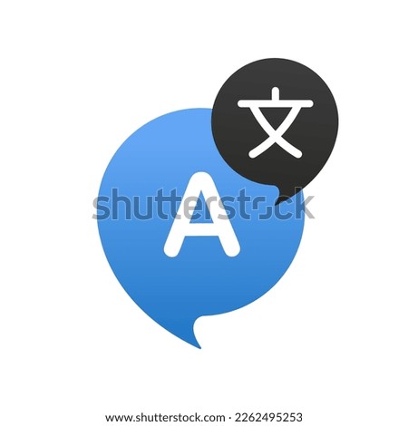 Chat bubbles with language translation icons. Translation app icon. Online Translator. Multilingual online translator. Translation application icon. Vector illustration