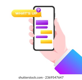 Chat bubbles mockup. Flat, color, what's up, phone screen layout, chat bubbles mockup, what's up, message bubbles layout. Vector illustration