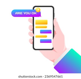 Chat bubbles mockup. Flat, color, are you ok, phone screen layout, chat bubbles mockup, are you ok, message bubbles layout. Vector illustration