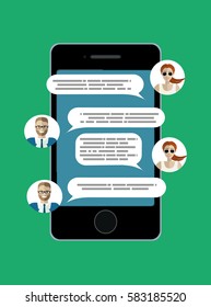 Chat bubbles on the screen smartphone. Social networking.