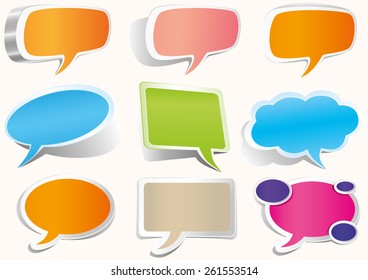 Chat bubbles in paper sticker style. Set of vector illustration
