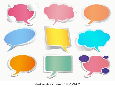 Chat bubbles in paper sticker style. Set of outline vector illustrations
