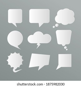 Burbujas de chat en un icono de estilo de papel. Mensajes en la nube de comunicación conjunto de formas abstractas ilustraciones vectoriales burbujas en la nube