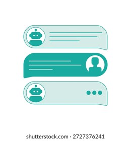 Chat bubbles with robot and human icons in minimalist teal design