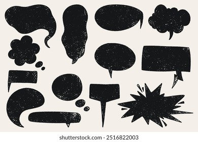 Chat bubbles silhouettes. Black chat boxes isolated on white background. Comic book hand drawn set of abstract text boxes. 