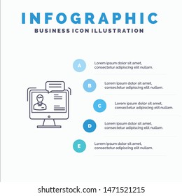 Chat, Business, Consulting, Dialog, Meeting, Online Line icon with 5 steps presentation infographics Background