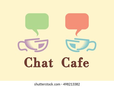 Chat Cafe Isolated Vector Colorful Logo Design Template, Two Colored Cup Coffee With  Bubble Speach , Logo Concept For Internet Cafe