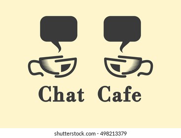 Chat cafe isolated vector logo design template, two cup coffee with social bubble, logo concept for internet cafe