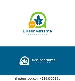 Chat Cannabis Logo, Vektorvorlage. Designkonzepte für kreatives Cannabis-Logo