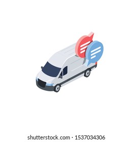 Chat car delivery driver. Vector 3d isometric, color web icon, new flat style. Creative illustration design, idea for infographics.