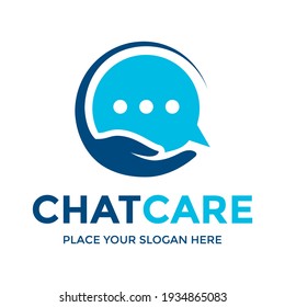 Chat care vector logo template. This design use hand symbol. Suitable for help.