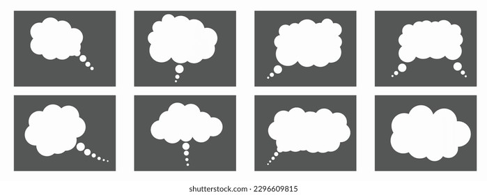 Chat cartoon thinking clouds, hand drawing bubbles speech, vector, isolated.