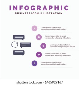 Chat, Chatting, Conversation, Dialogue, Auto, Robot Solid Icon Infographics 5 Steps Presentation Background. Vector Icon Template background