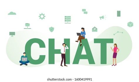 chat or chatting technology concept with big word or text and team people with modern flat style - vector