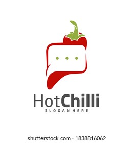 Chat Chili logo design vector template, Red Chili Illustration, Symbol Icon