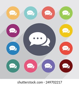 chat circle, flat icons set. Round colorful buttons 