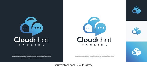 Chat cloud logo design template. Chat bubble cloud digital technology logo design vector icon