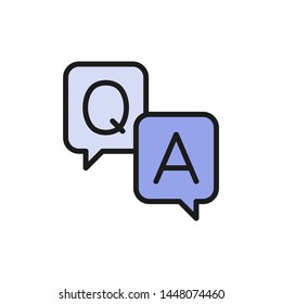 Chat cloud, question with answer sign flat color icon.