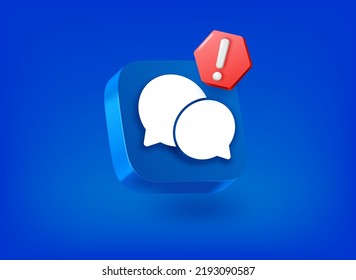 Chat clouds icon with exclamation point pictogram. Vector 3d illustration