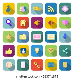 Chat color icons with long shadow on white background