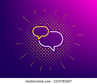 Chat comment line icon. Halftone pattern. Speech bubble sign. Social media message symbol. Gradient background. Chat message line icon. Yellow halftone pattern. Vector