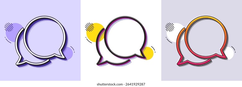 Chat comment line icon. Halftone dotted pattern. Gradient icon with grain shadow. Speech bubble sign. Social media message symbol. Line chat message icon. Various designs. Vector