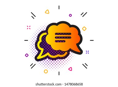 Signo de comentario del chat. Patrón de círculos de semitonos. Icono de mensaje de texto. Símbolo de burbuja de habla cómica. Icono de mensaje de texto plano clásico. Vector