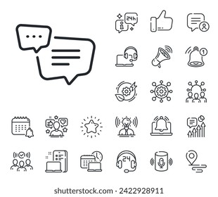 Chat comment sign. Place location, technology and smart speaker outline icons. Text message line icon. Speech bubble symbol. Text message line sign. Influencer, brand ambassador icon. Vector