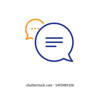 Chat comment sign. Text message line icon. Speech bubble symbol. Colorful outline concept. Blue and orange thin line text message icon. Vector