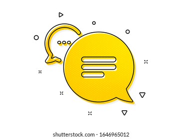 Chat comment sign. Text message icon. Speech bubble symbol. Yellow circles pattern. Classic text message icon. Geometric elements. Vector
