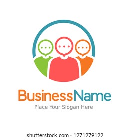 Chat or comment vector logo. People and communication symbol. Colorfull design. This logo is suitable for social, public speaking, conversation, discuss, community, group, charity, meeting, thinking.