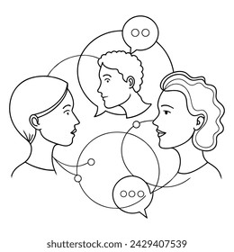 Chat Communication Continuous line art on white background.