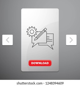 chat, communication, discussion, setting, message Line Icon in Carousal Pagination Slider Design & Red Download Button