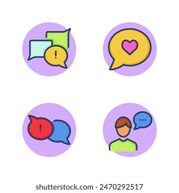 Chat and communication line icon set. Chat bubbles, talking person, like notification on phone, group chat. Communication concept. Vector illustration for web design and apps