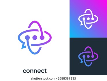 chat communication logo. globe talk message technology connection vector design concept	

