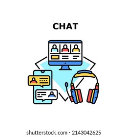 Concepto de icono del vector de comunicación de chat. Comunicación De Chat Con Colegas Y Amigo Software De Computadora Y Aplicación De Smartphone, Conexión En Línea E Ilustración De Color De Conversación De Llamadas