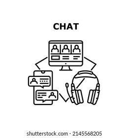 Chat Communication Vector Icon Concept. Chat Communication With Colleagues And Friend Computer Software And Smartphone Application, Online Connection And Call Conversation Black Illustration