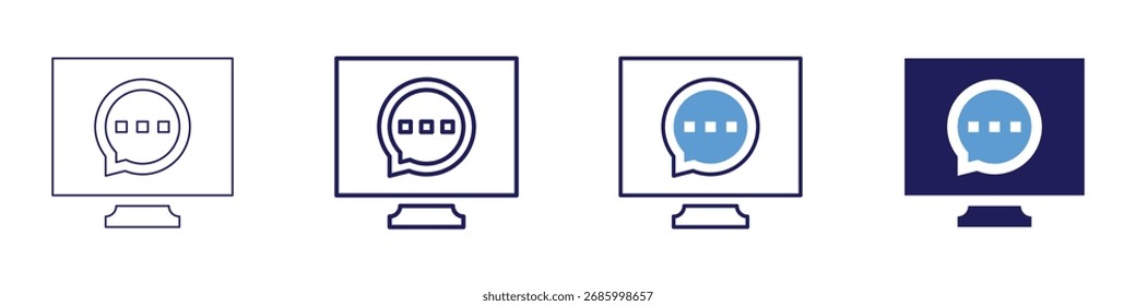 Chat computer icon in 4 different styles. Thin Line, Line, Bold Line, Duotone. Duotone style. Editable stroke.