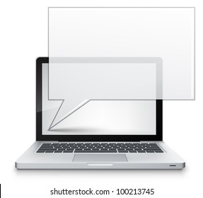 Chat Concept. Laptop on Grey Gradient Background. Vector.