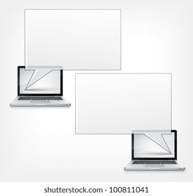 Chat Concept. Laptop on Grey Gradient Background. Vector.
