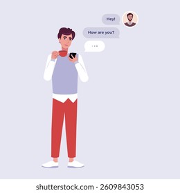 Chat concept. Man chatting with man. Dialog message. Flat vector illustration