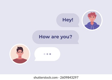 Chat concept. Man chatting with man. Dialog message. Flat vector illustration