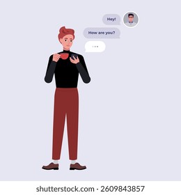 Chat concept. Man chatting with man. Dialog message. Flat vector illustration