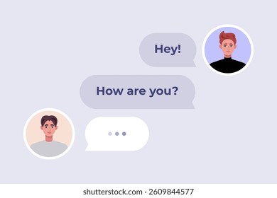 Chat concept. Man chatting with man. Dialog message. Flat vector illustration