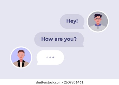 Chat concept. Man chatting with man. Dialog message. Flat vector illustration