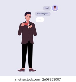 Chat concept. Man chatting with man. Dialog message. Flat vector illustration