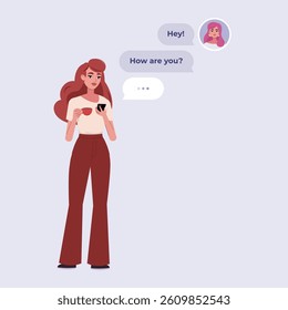 Chat concept. Woman chatting with woman. Dialog message. Flat vector illustration