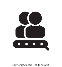  Chat-Schutz-Symbol. Zwei Leute plaudern über ein Förderband Automatisierung in der Kommunikation.