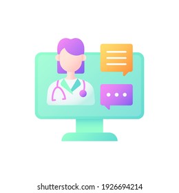 Chat Consultation Vector Flat Color Icon. Personalized Care For Urgent Medical Conditions. Messaging Between Client And Therapist. Cartoon Style Clip Art For Mobile App. Isolated RGB Illustration